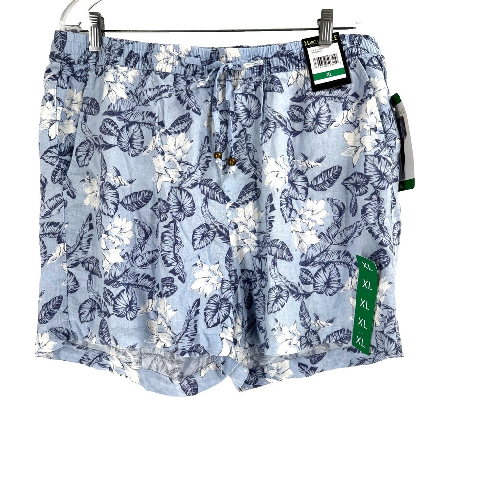 Margaritaville Women's No Passport Required Beach Linen‎ Shorts XL Blue LUAU NEW